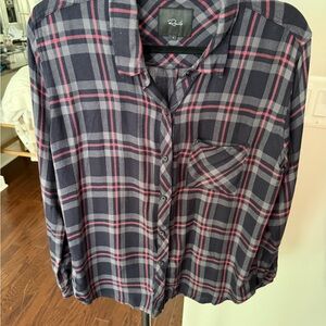 Rails Women's Navy and Pink Plaid Button Down Shirt